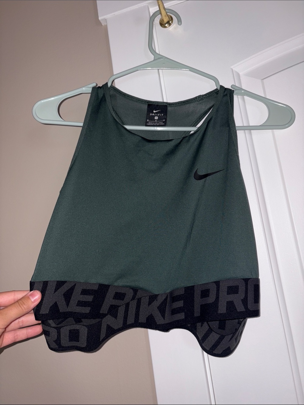 Nike Dark Green Cropped Athletic Tank with Black Logo Band